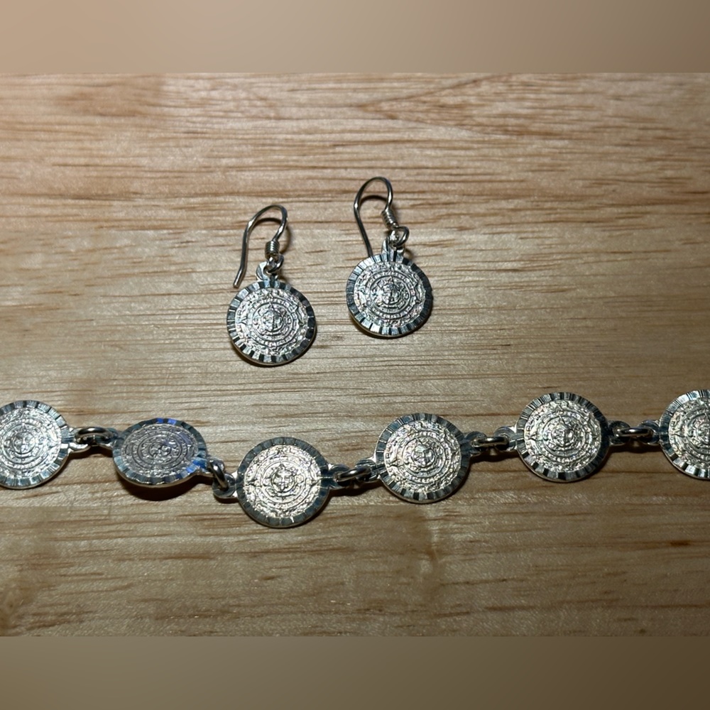 Vintage 925 Sterling Silver Aztec Mayan Calendar Link Bracelet !!